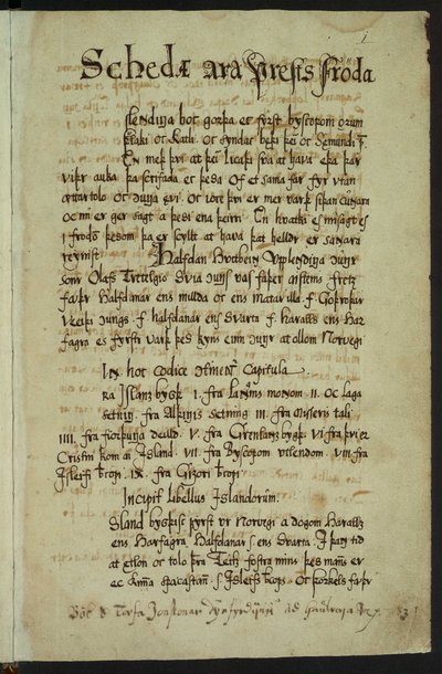 Copy of Íslendingabók by Jón Erlendsson, stored at Árni Magnússon Institute (page 5/25) by Jón Erlendsson